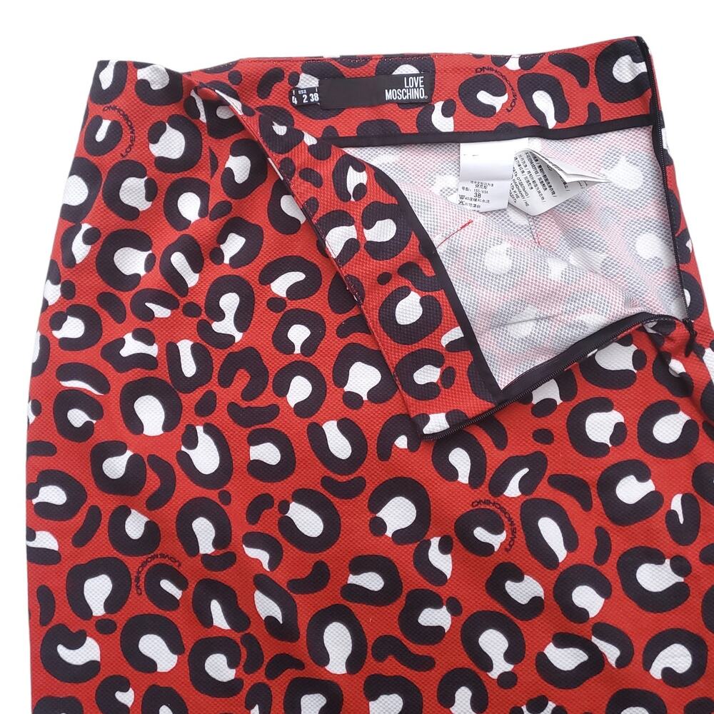 Love Moschino Red Animal Print Pencil Skirt Black White Cotton Stretch Sz 2 - Picture 2 of 8